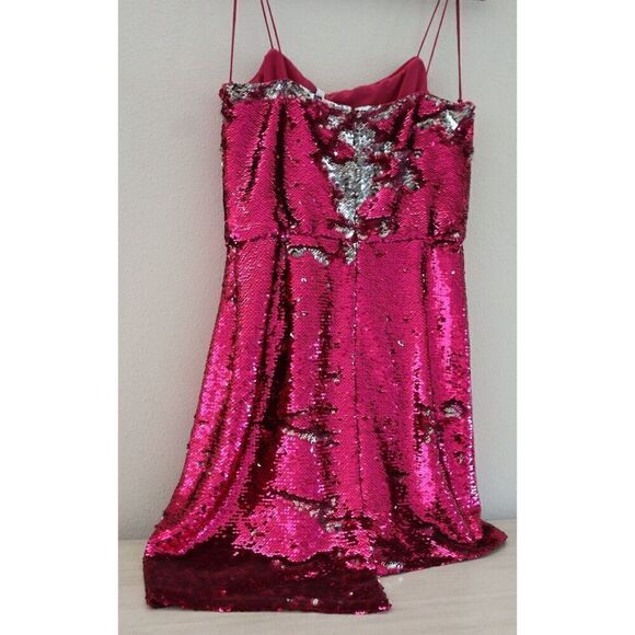 Derek Lam 10 Crosby TS01533SQ Women Sz 8 Fuchsia/Silver Sequined Mini Dress - Picture 2 of 16